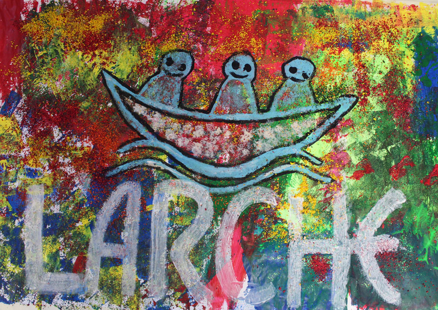 painting of L'Arche logo on abstract background